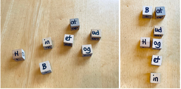 small wooden dice with letters